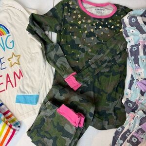 Lands' End three sets of size 14 girls pjs  Camouflage, bears and rainbow